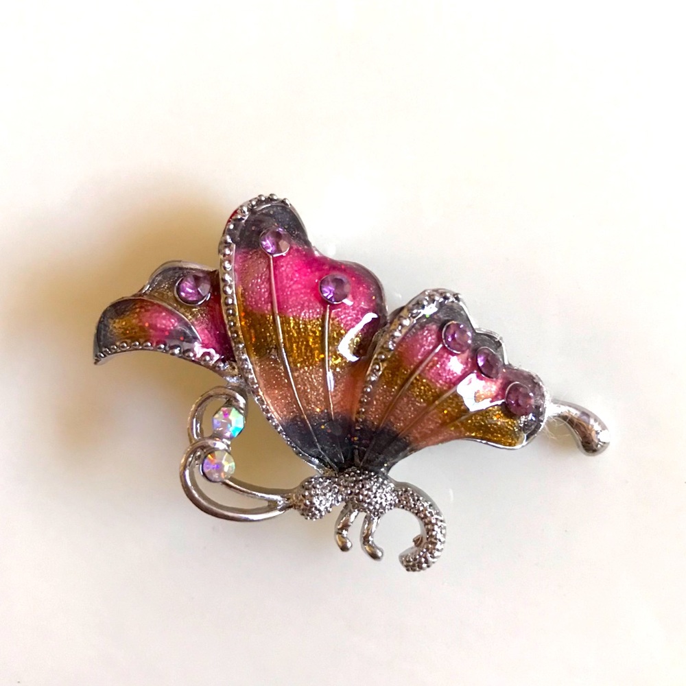 Crystal and Enamel Butterfly Brooch Pin